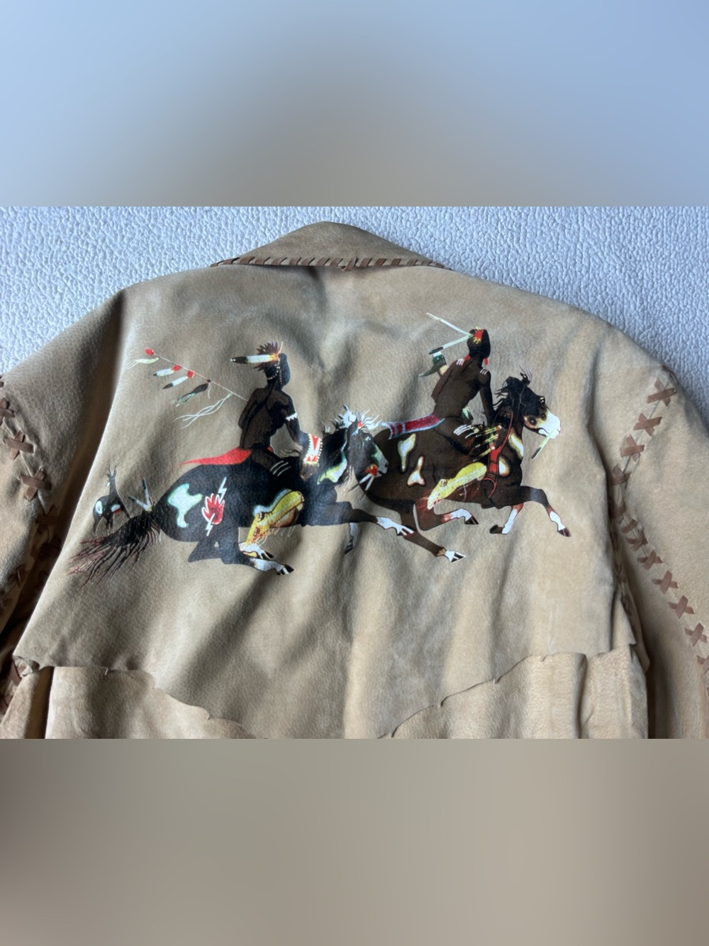 Vintage Scully Leather Tan Native American Printed Jacket 44